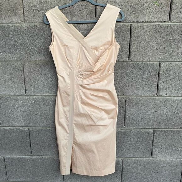Sportmax Womens M Dress Sleeveless Ruched Sheath Italian Designer Peach Beige - Picture 1 of 16